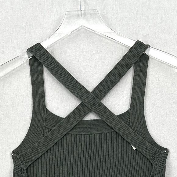 ARITZIA WILFRED Cayenne Crop Ribbed Knit Halter Top Womens M Green Tie Open Back - Picture 8 of 15